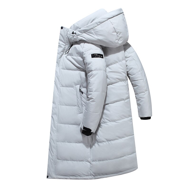 겨울 흰색 오리 자켓 긴 유지 따뜻한 짙은 코트 남자 패션 후드 모피 칼라 윈드 파커 아래로 파카